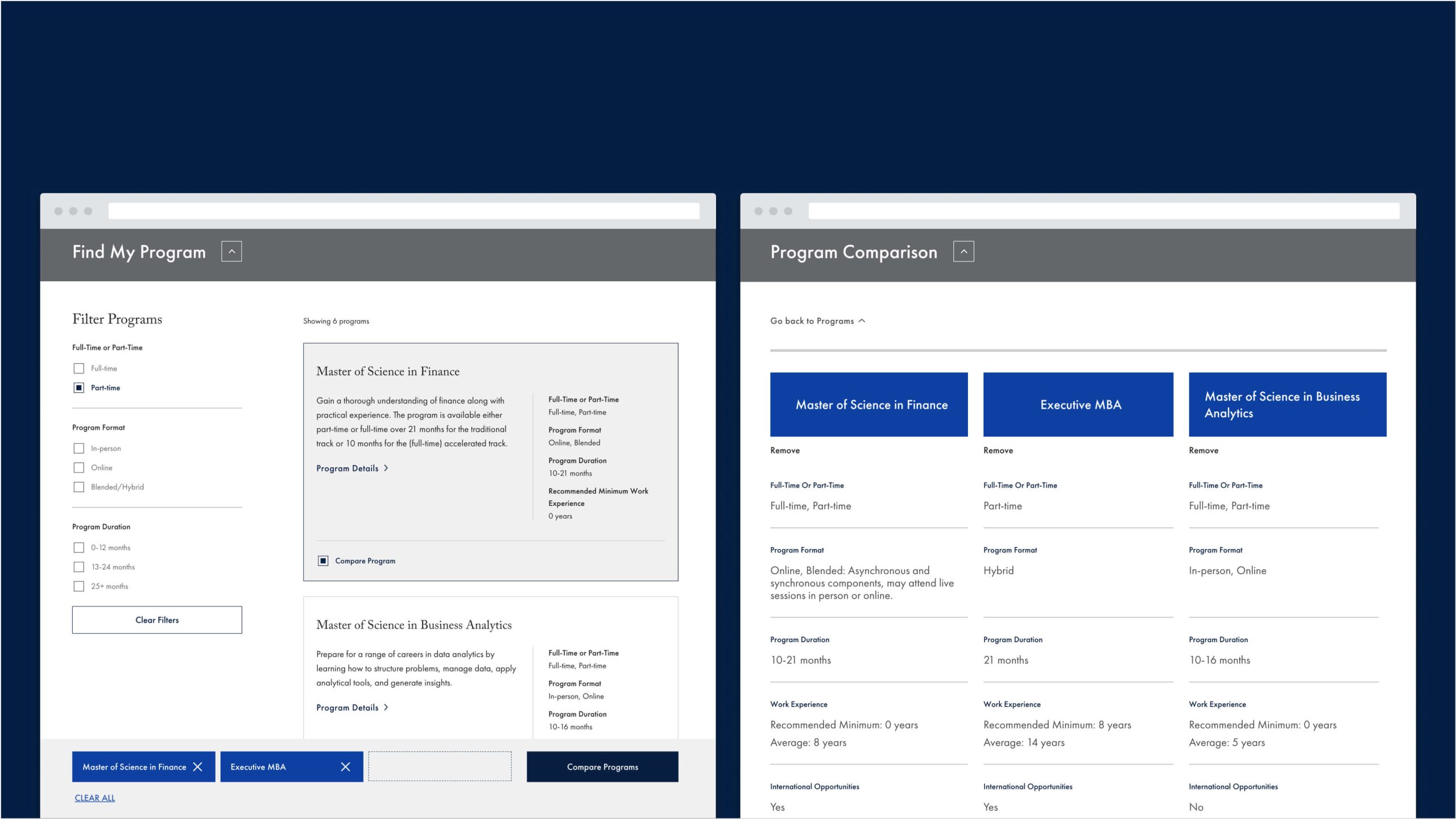 Outil de sélection de programme de l'université Georgetown